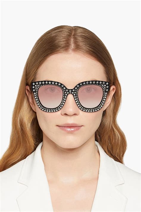 gucci acetate metal crystal cat-eye sunglasses|gucci sunglasses price.